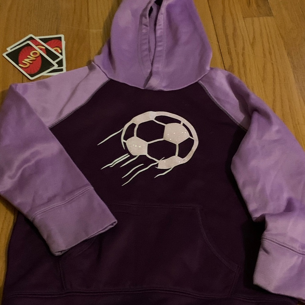 Justice girls purple soccer glitter hoodie size 7